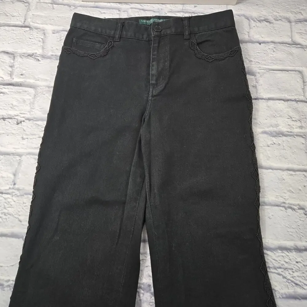 Lauren Jeans Co Beaded Jeans Black Southwestern Bootcut Ralph Lauren sz 4 Petite